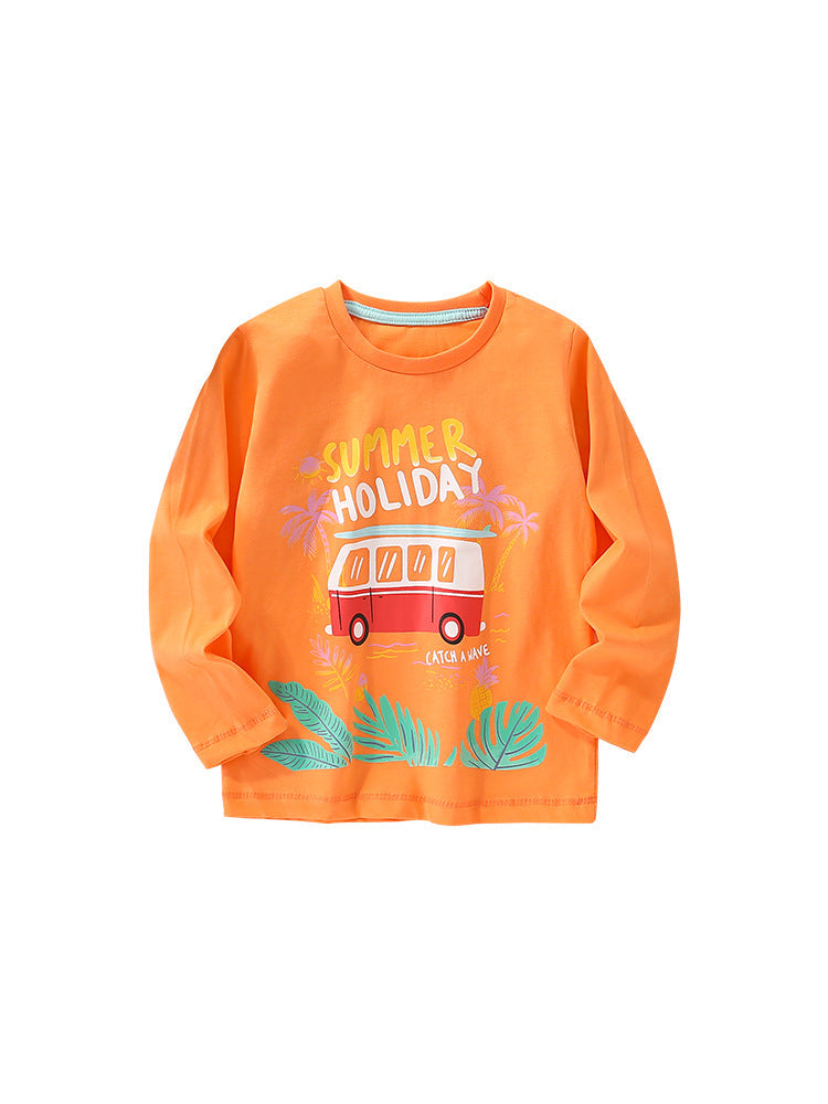 Toddler Boy Cartoon Pattern Crewneck Casual Shirts-2