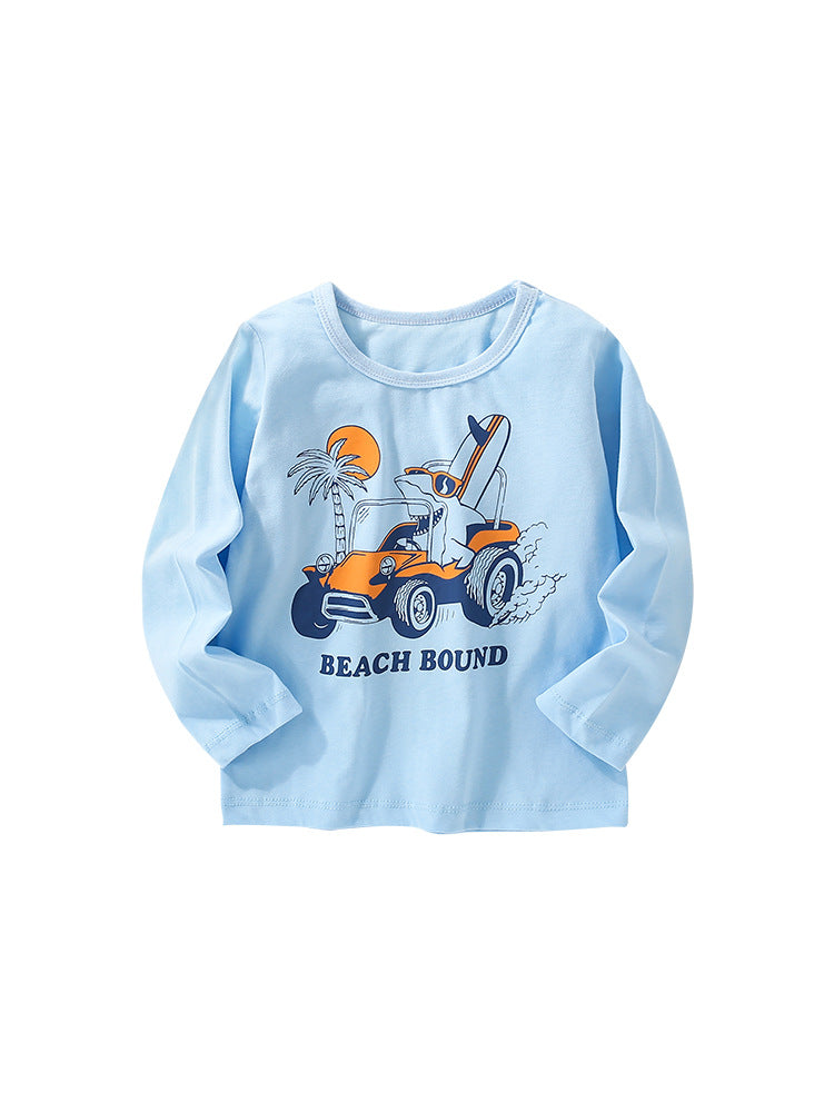 Toddler Boy Cartoon Pattern Crewneck Casual Shirts-1