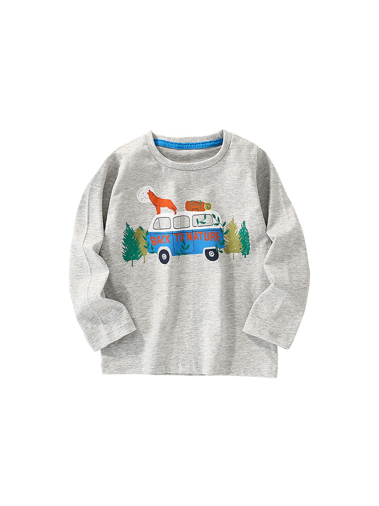 Toddler Boy Cartoon Pattern Crewneck Casual Shirts-0