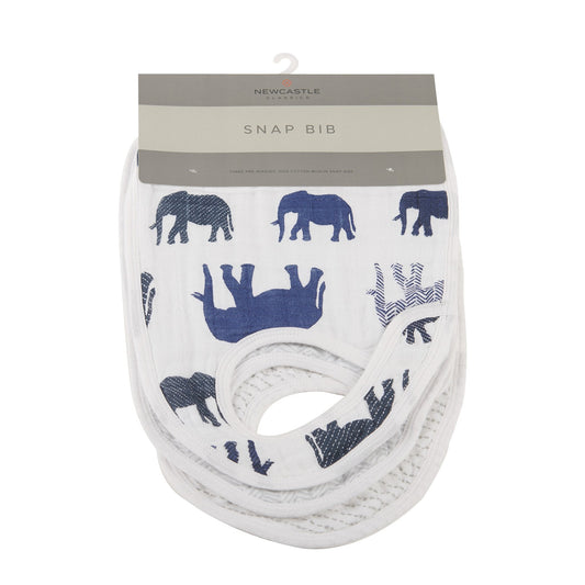 In the Wild Elephant Cotton Muslin Snap Bibs 3PK-0