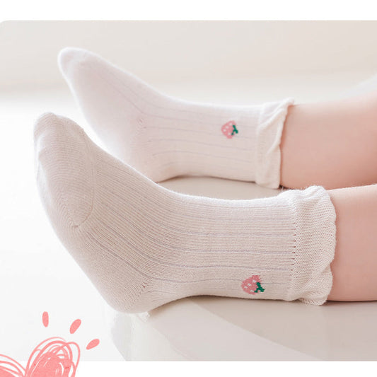 Baby Girls Frilled-Edges Breathable Mid-Calf Socks 2 Pairs-1