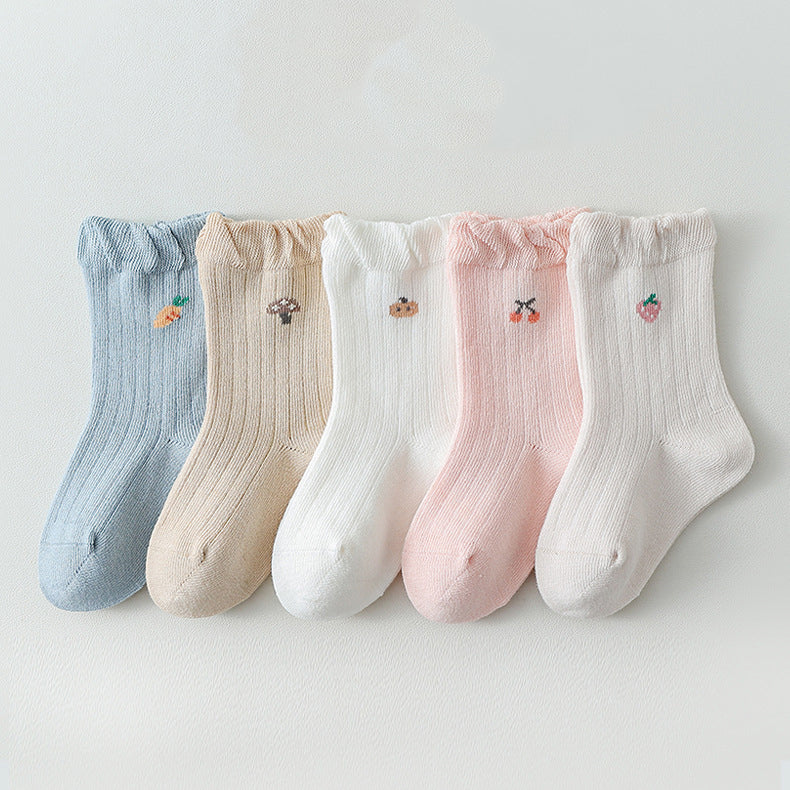 Baby Girls Frilled-Edges Breathable Mid-Calf Socks 2 Pairs-0
