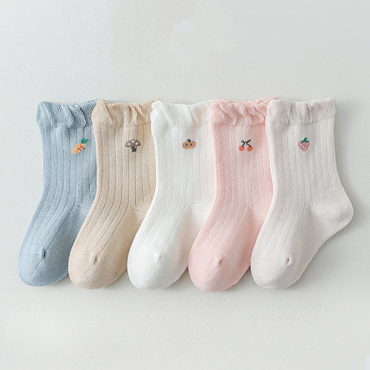 Baby Girls Frilled-Edges Breathable Mid-Calf Socks 2 Pairs-0