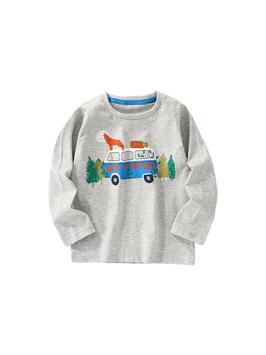 Toddler Boy Cartoon Pattern Crewneck Casual Shirts-0